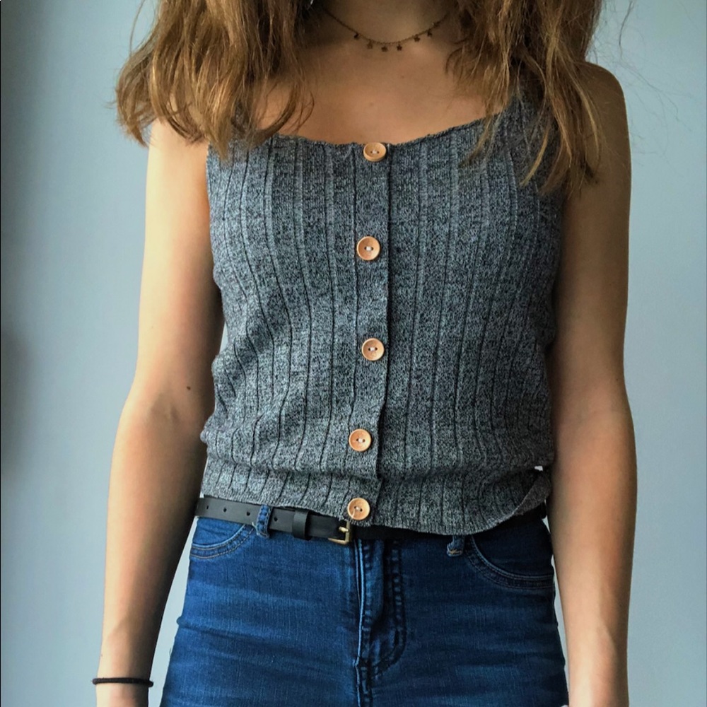 SHEIN button front crop knit cami top